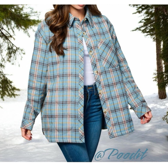 PETAL DEW Oversized plaid lightly quilted Shacket S M L - Picture 2 of 10